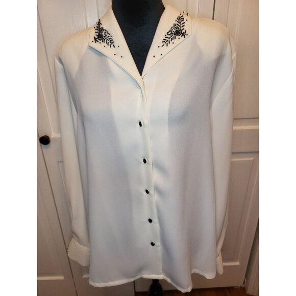 Koret Tops - Koret 40s Inpired Ivory Button Up Blouse Beading 18 Retro Twee Whimsygoth Glam